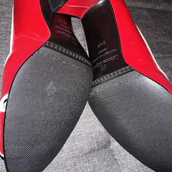 Etienne Aigner Red/White Peep Toe Slip On Thick Block Heel Leather Size 8.5 M - Picture 9 of 16